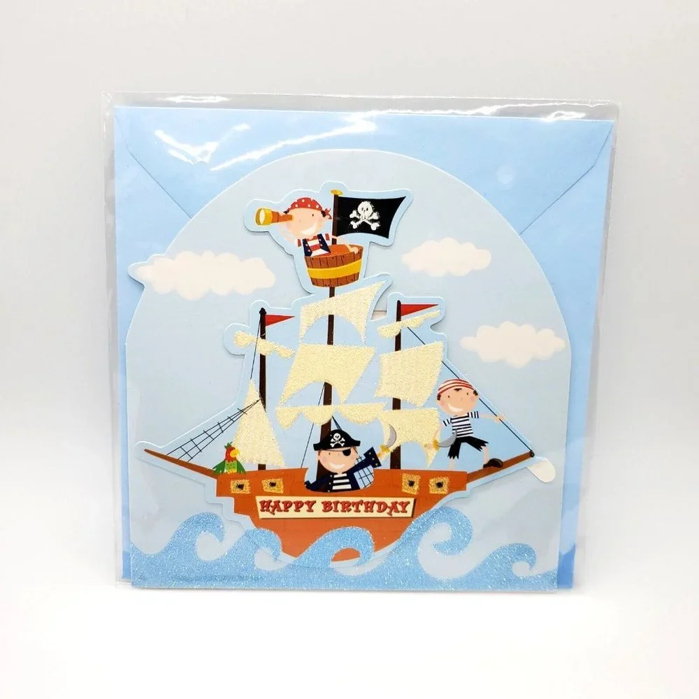 Magi Design London Large Glitter Blank Happy Birthday Greeting Card *PIRATES*